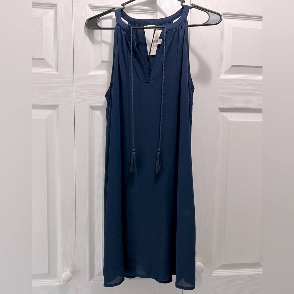 Medium navy Pink Rose flowy midi dress